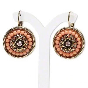 Vintage Y2K 90s Bronze Peach Pink Baubles Leverback Crystal Earrings